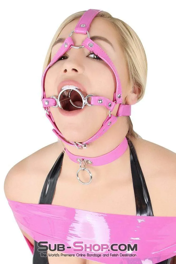 0210DL-SIS      Sissy Slave Sissy Maid Slut Hot Pink Tongue Depressor Double Ring Gag Trainer