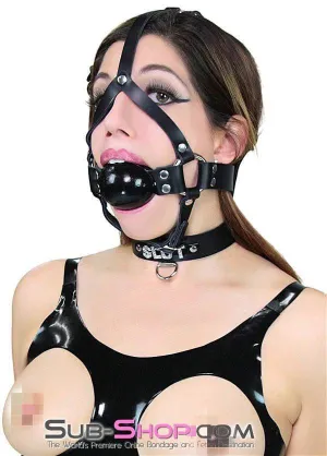0451A      2” Leather Ball Gag Trainer, Black Gloss Ball