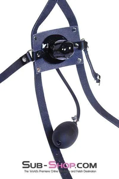 0960A-SIS      Sissy Cocksucker Gag More Than a Mouthful Black Leather Penis Pump Gag Trainer