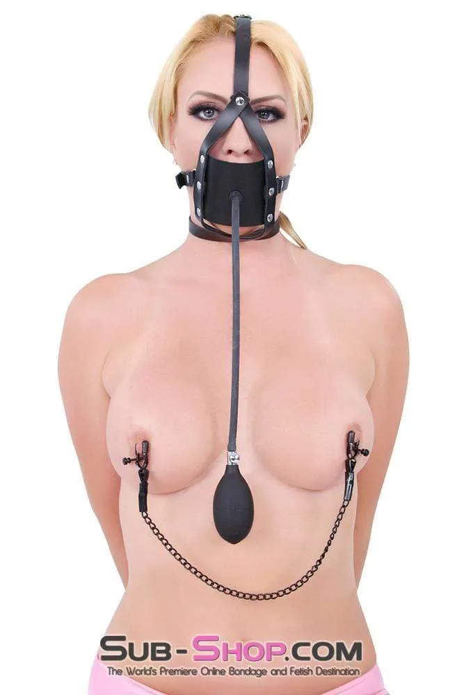 0960A-SIS      Sissy Cocksucker Gag More Than a Mouthful Black Leather Penis Pump Gag Trainer