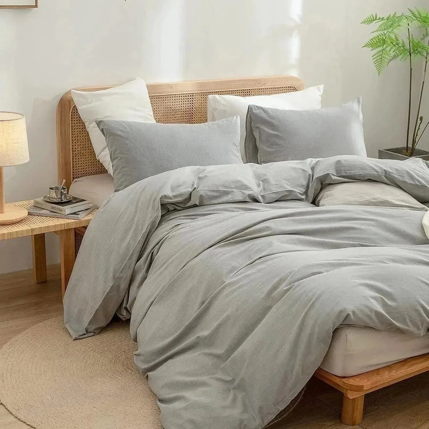 100% Cotton Duvet Cover Set - Light Gray