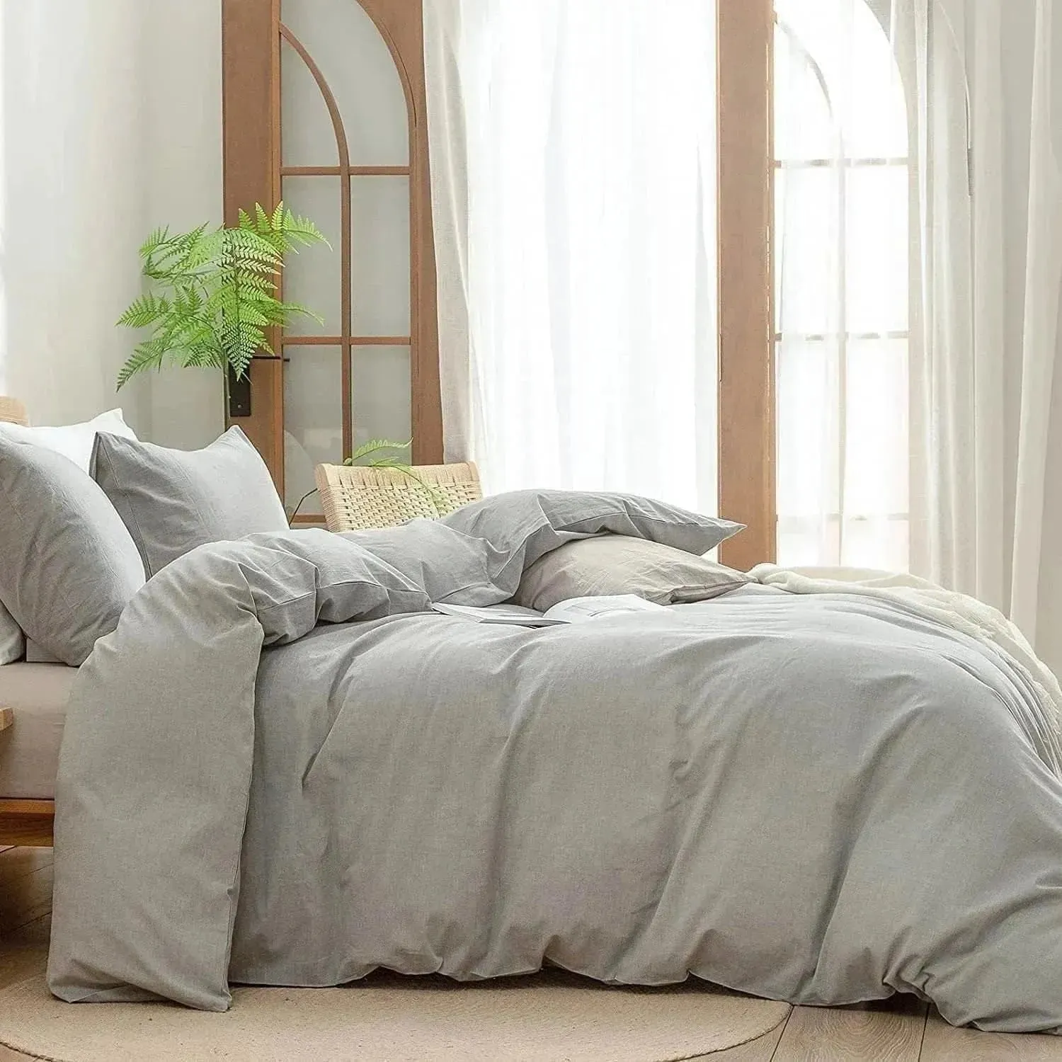 100% Cotton Duvet Cover Set - Light Gray