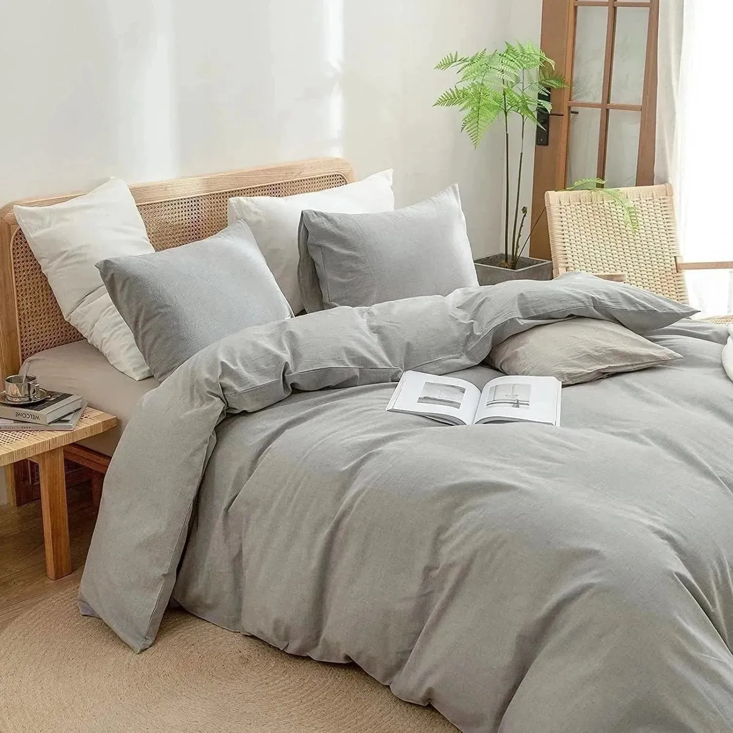 100% Cotton Duvet Cover Set - Light Gray