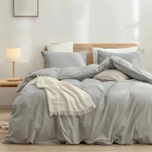 100% Cotton Duvet Cover Set - Light Gray
