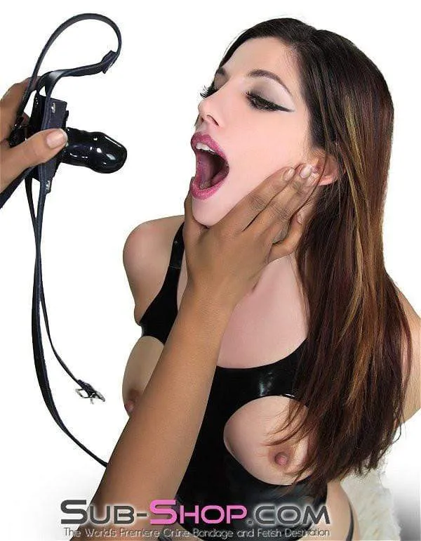 3465A-SIS      Sissy Boi Slut Femdom Training Accessory Black Leather Penis Gag Trainer