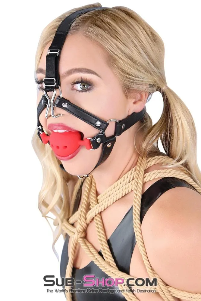 3796RS      2" Large Red Silicone Breather Ball Gag Trainer with Nose Hook