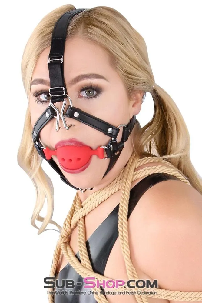 3796RS      2" Large Red Silicone Breather Ball Gag Trainer with Nose Hook