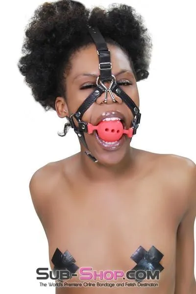 3796RS      2" Large Red Silicone Breather Ball Gag Trainer with Nose Hook