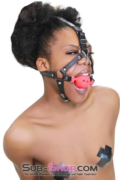 3796RS      2" Large Red Silicone Breather Ball Gag Trainer with Nose Hook