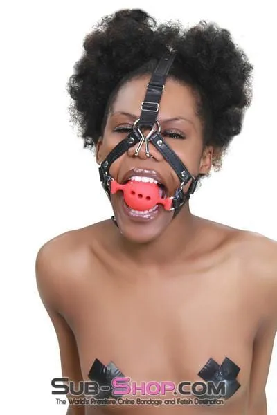 3796RS      2" Large Red Silicone Breather Ball Gag Trainer with Nose Hook