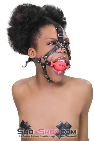 3796RS      2" Large Red Silicone Breather Ball Gag Trainer with Nose Hook