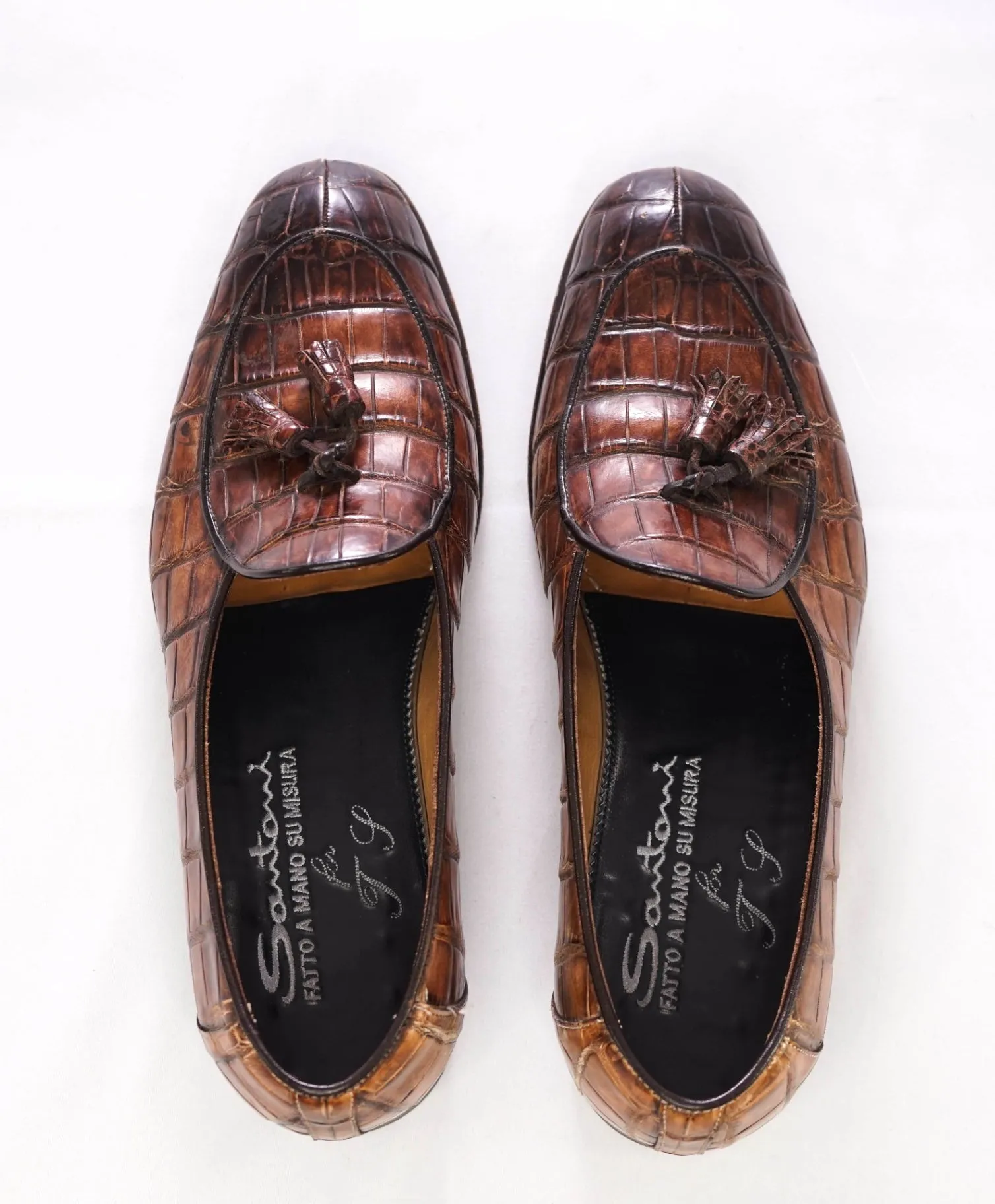 $8,000 SANTONI Brown CROCODILE SKIN Tassel Loafer 10 US (9 IT)