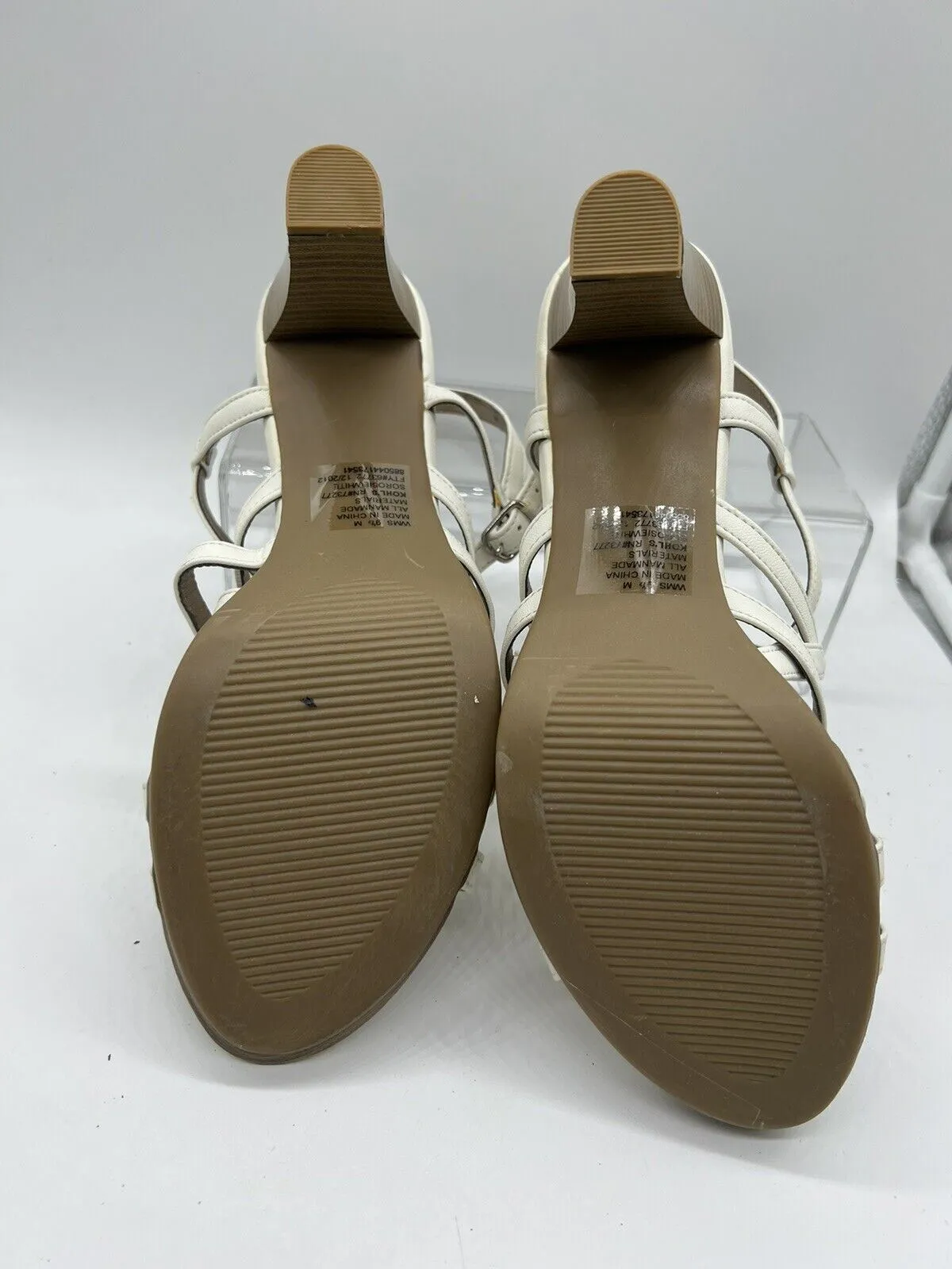 9.5 SO rosie white STRAPPY 63772 White Sandal High Heel Wooden Stacked Short