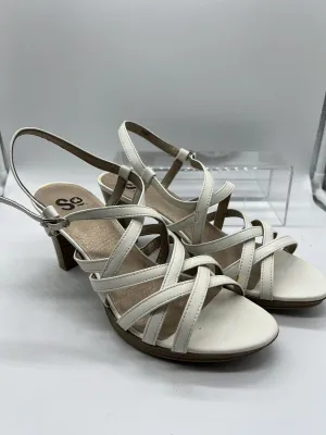 9.5 SO rosie white STRAPPY 63772 White Sandal High Heel Wooden Stacked Short