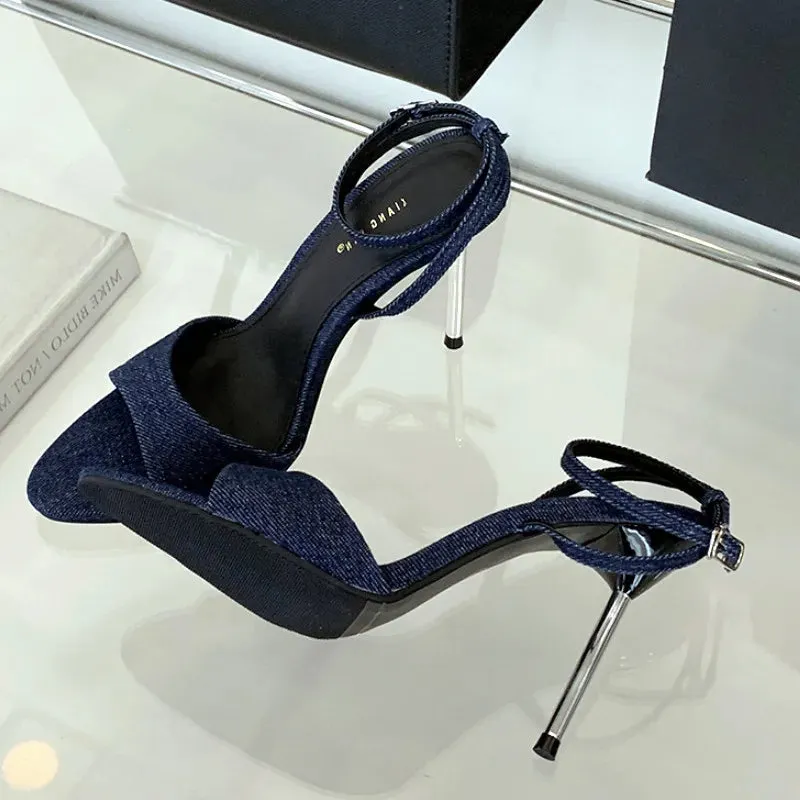 ADVBRIDGE  -  Pointed Toe Belt Buckle Super High Heel Women Sandals Fashion Open Toe Thin Heel Sandals Simple Comfortable Ankle Strap Pumps