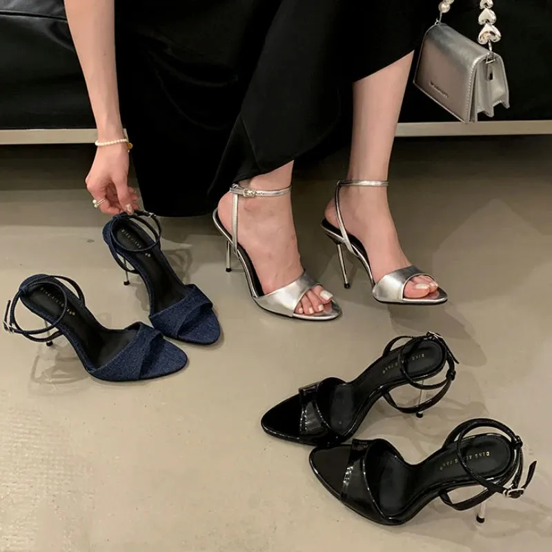 ADVBRIDGE  -  Pointed Toe Belt Buckle Super High Heel Women Sandals Fashion Open Toe Thin Heel Sandals Simple Comfortable Ankle Strap Pumps