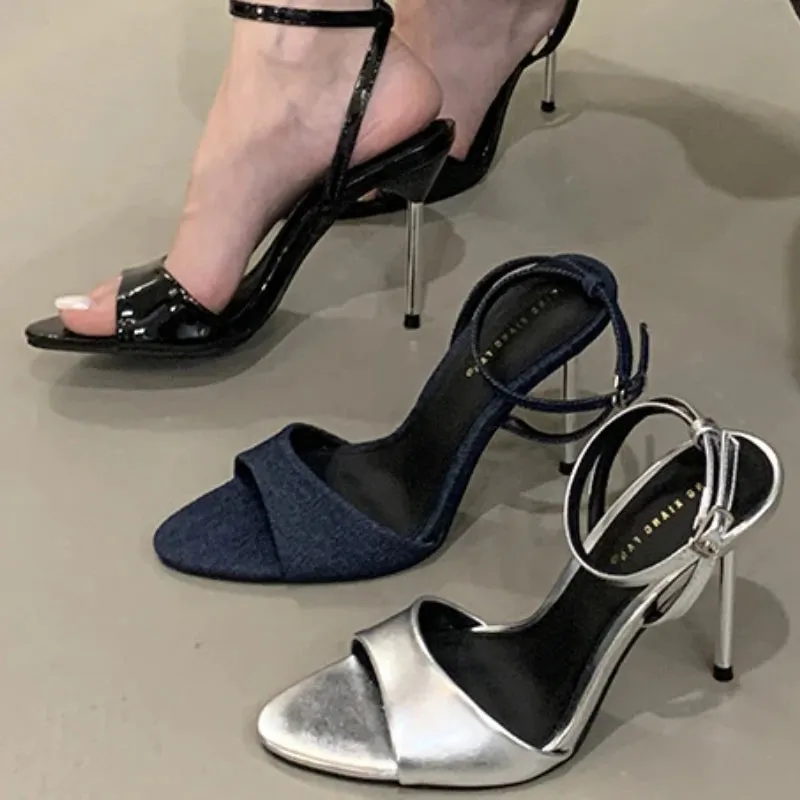 ADVBRIDGE  -  Pointed Toe Belt Buckle Super High Heel Women Sandals Fashion Open Toe Thin Heel Sandals Simple Comfortable Ankle Strap Pumps