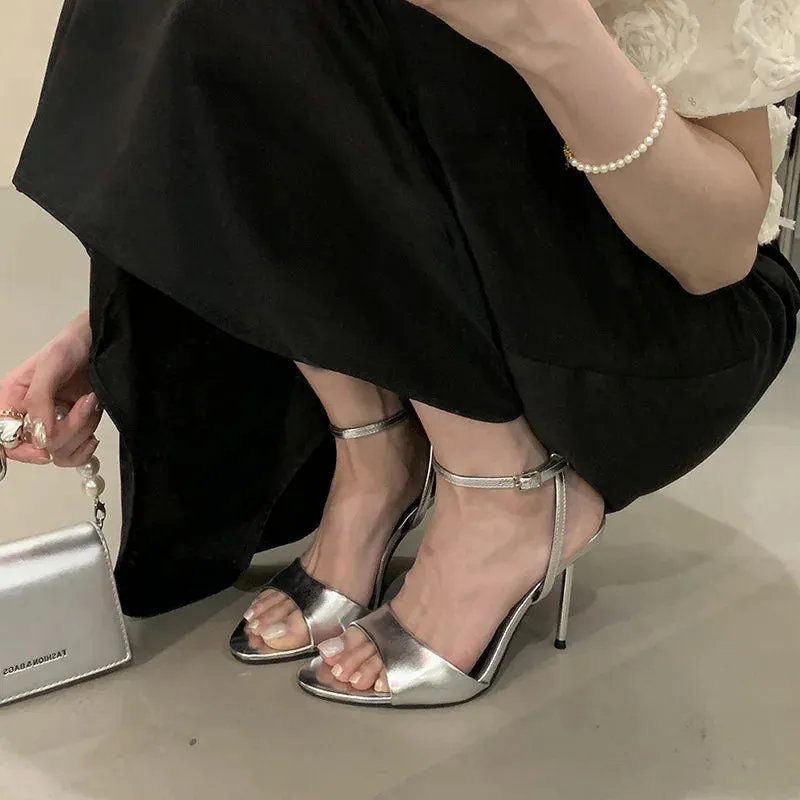 ADVBRIDGE  -  Pointed Toe Belt Buckle Super High Heel Women Sandals Fashion Open Toe Thin Heel Sandals Simple Comfortable Ankle Strap Pumps