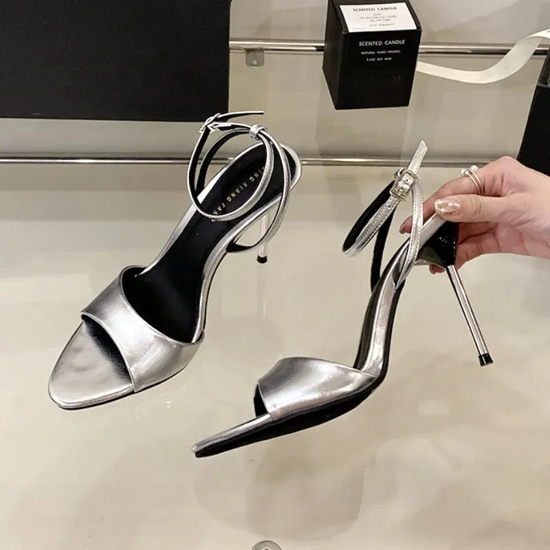 ADVBRIDGE  -  Pointed Toe Belt Buckle Super High Heel Women Sandals Fashion Open Toe Thin Heel Sandals Simple Comfortable Ankle Strap Pumps