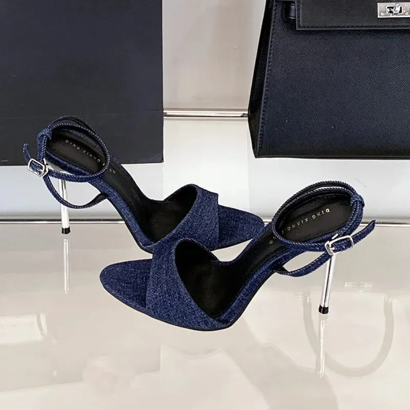 ADVBRIDGE  -  Pointed Toe Belt Buckle Super High Heel Women Sandals Fashion Open Toe Thin Heel Sandals Simple Comfortable Ankle Strap Pumps