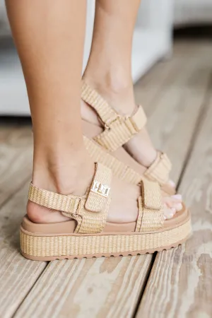 All Set Beige Raffia Platform Sandals