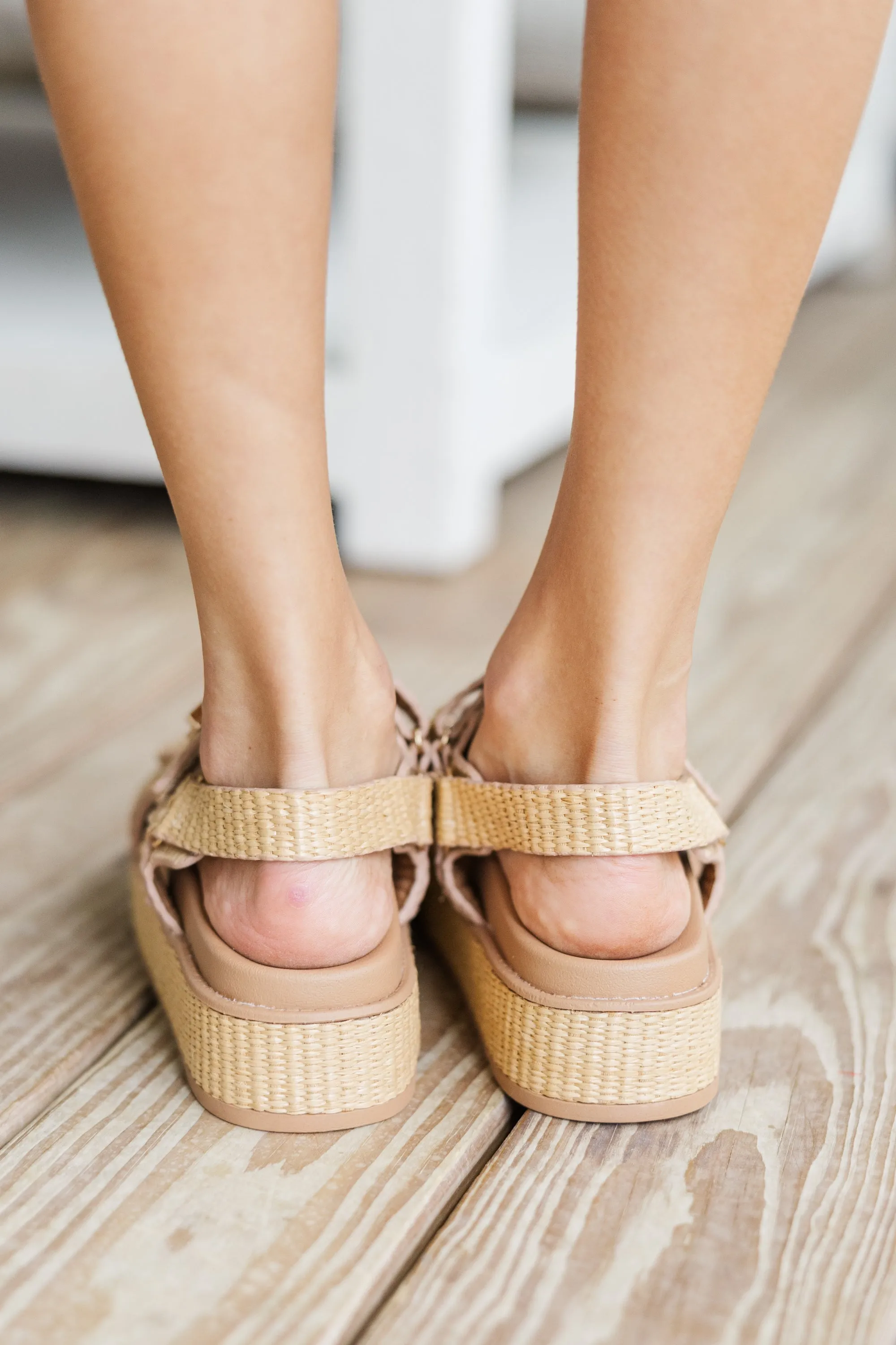 All Set Beige Raffia Platform Sandals