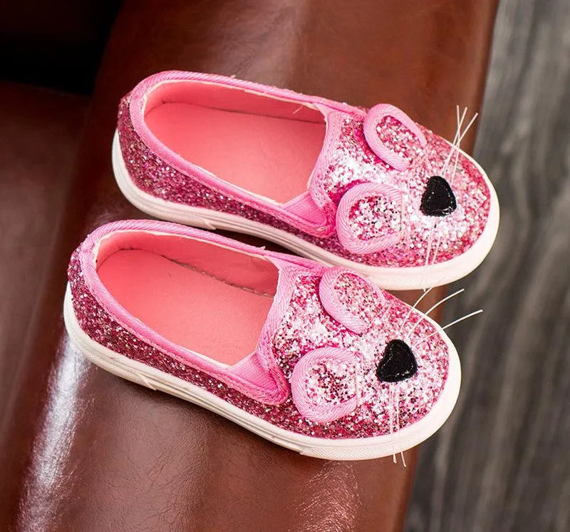 arrive Fashion Baby Kids Sequins Cartoon Mouse Casual Shoes For Girls Chlidren Footwear size 21-30 Flats bling shoes
