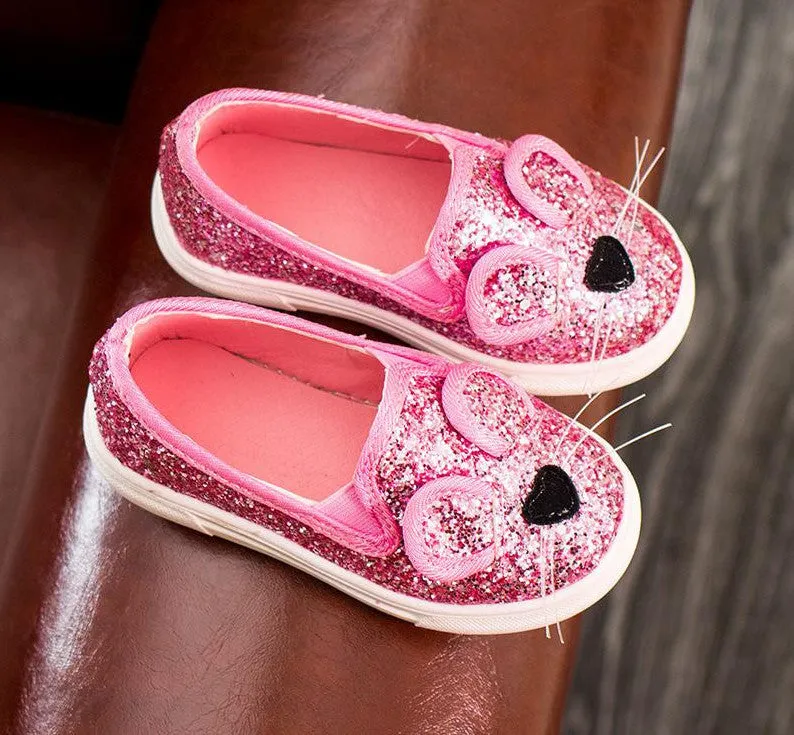 arrive Fashion Baby Kids Sequins Cartoon Mouse Casual Shoes For Girls Chlidren Footwear size 21-30 Flats bling shoes