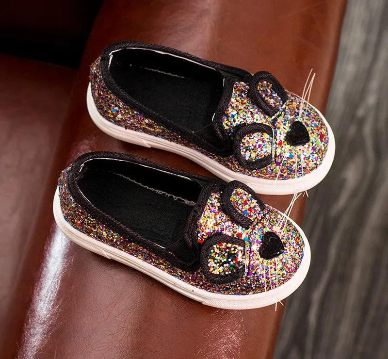 arrive Fashion Baby Kids Sequins Cartoon Mouse Casual Shoes For Girls Chlidren Footwear size 21-30 Flats bling shoes