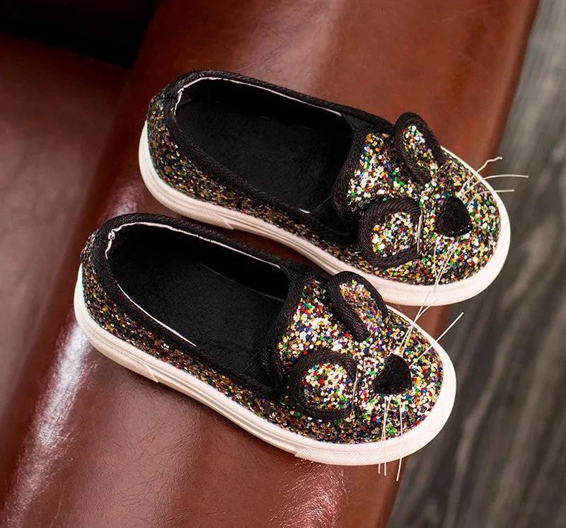 arrive Fashion Baby Kids Sequins Cartoon Mouse Casual Shoes For Girls Chlidren Footwear size 21-30 Flats bling shoes