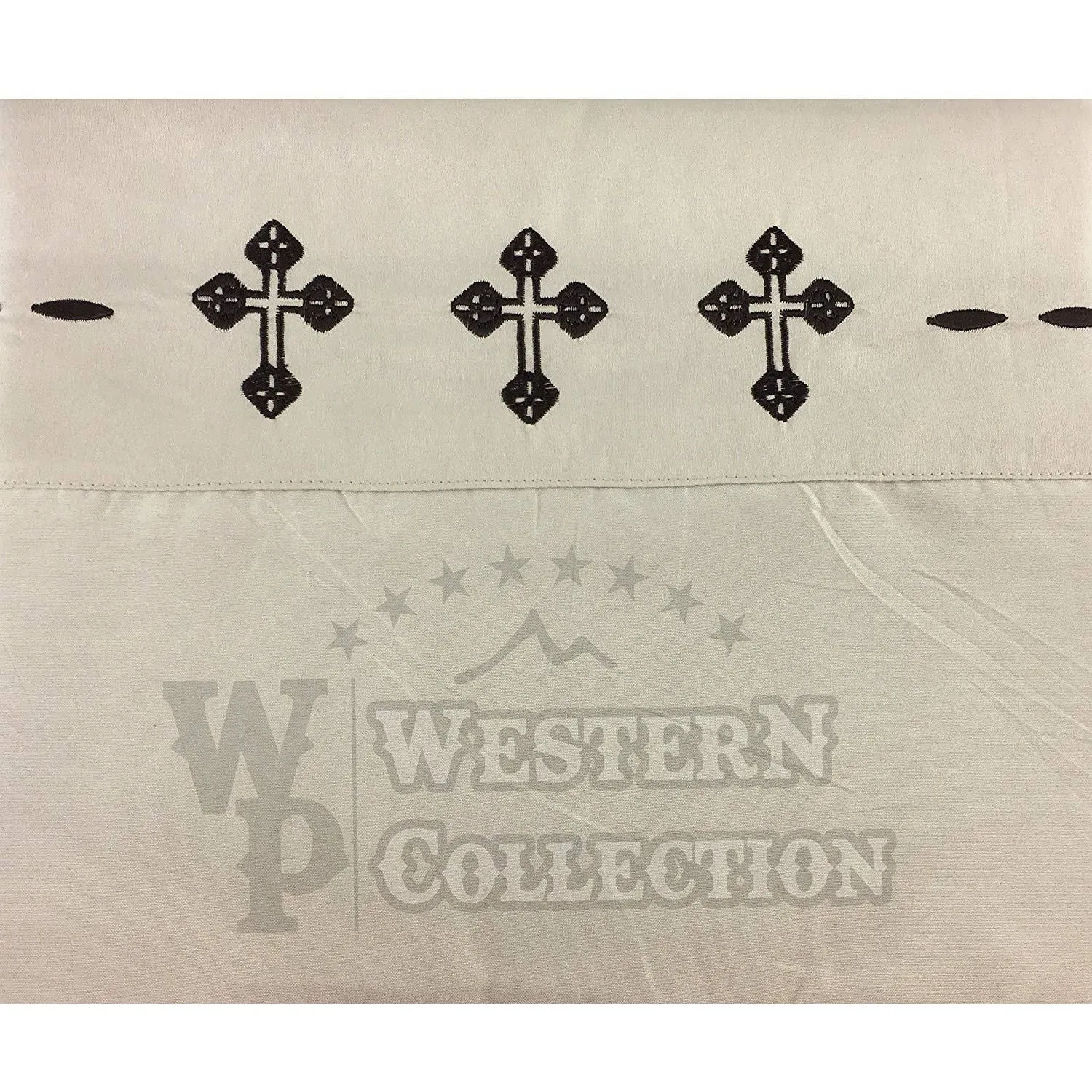 Beige Western Texas Cross Embroidery Bed Sheet Set