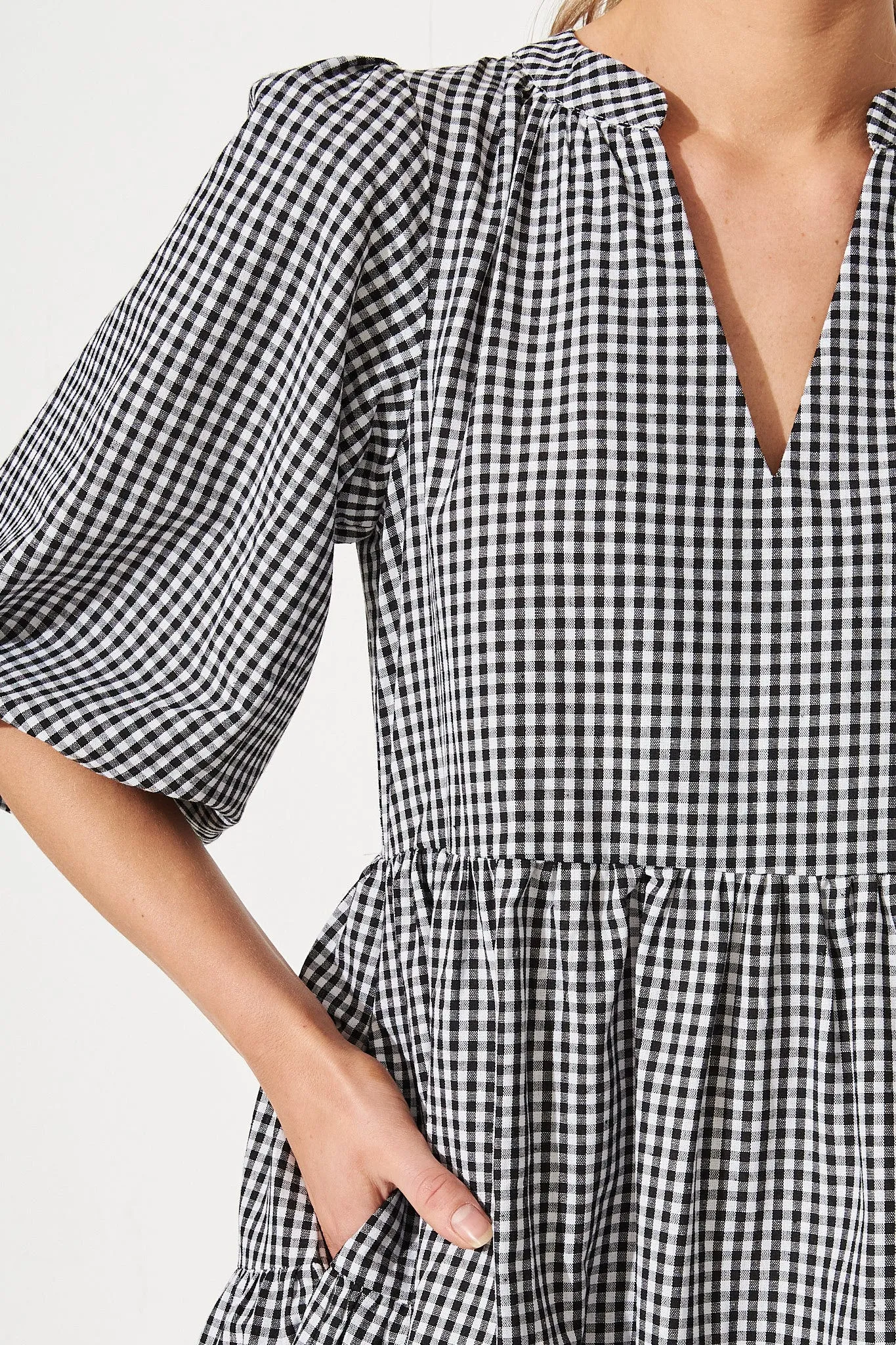 Black & White Gingham Tiered Dress by Kehlana