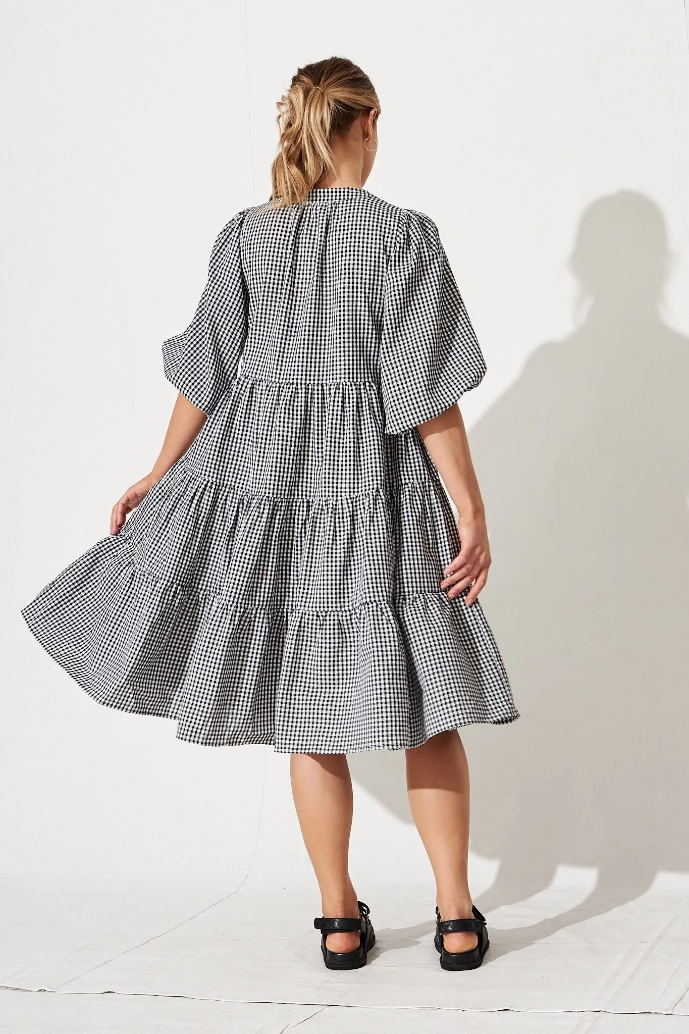 Black & White Gingham Tiered Dress by Kehlana