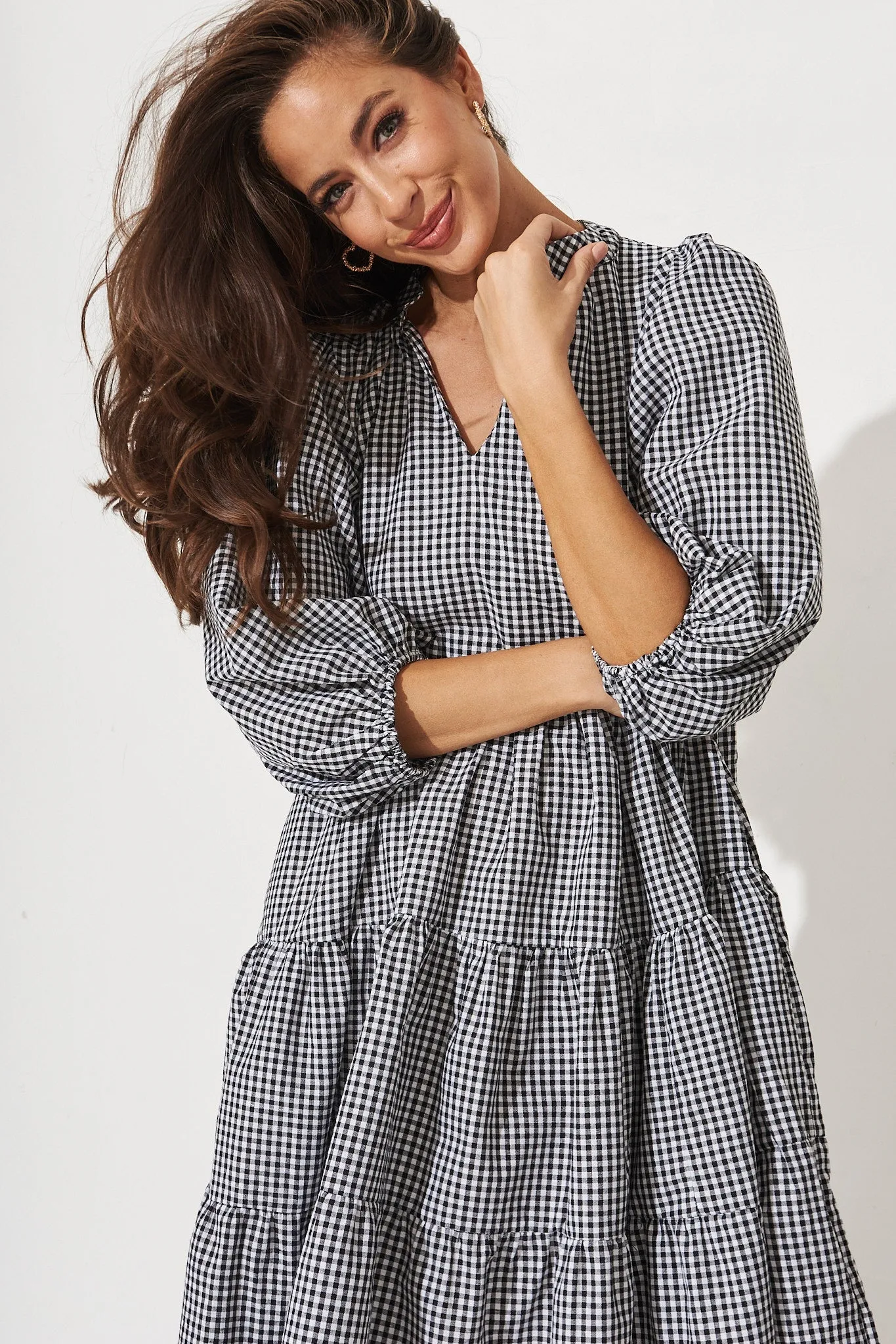 Black & White Gingham Tiered Dress by Kehlana