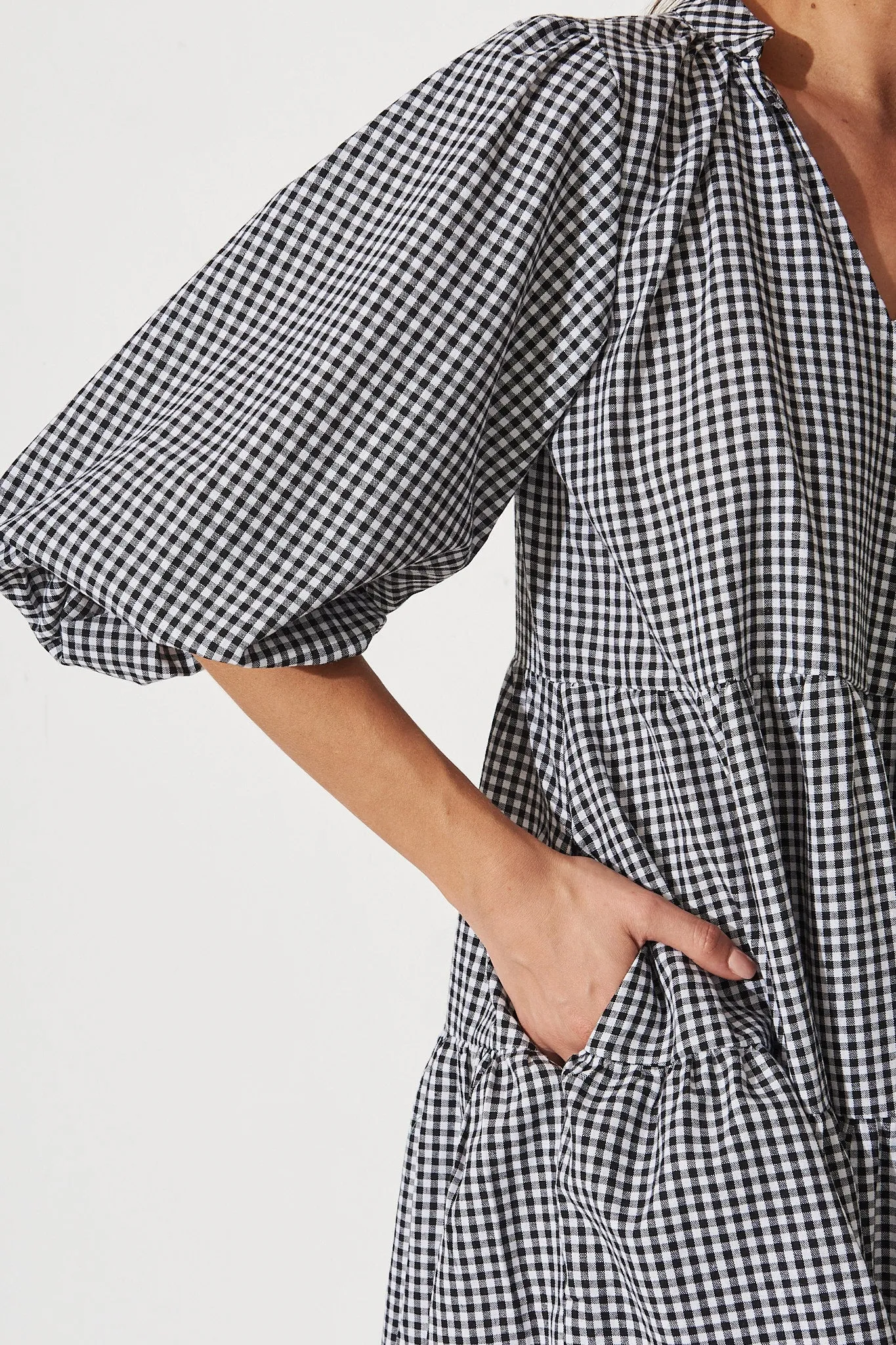 Black & White Gingham Tiered Dress by Kehlana