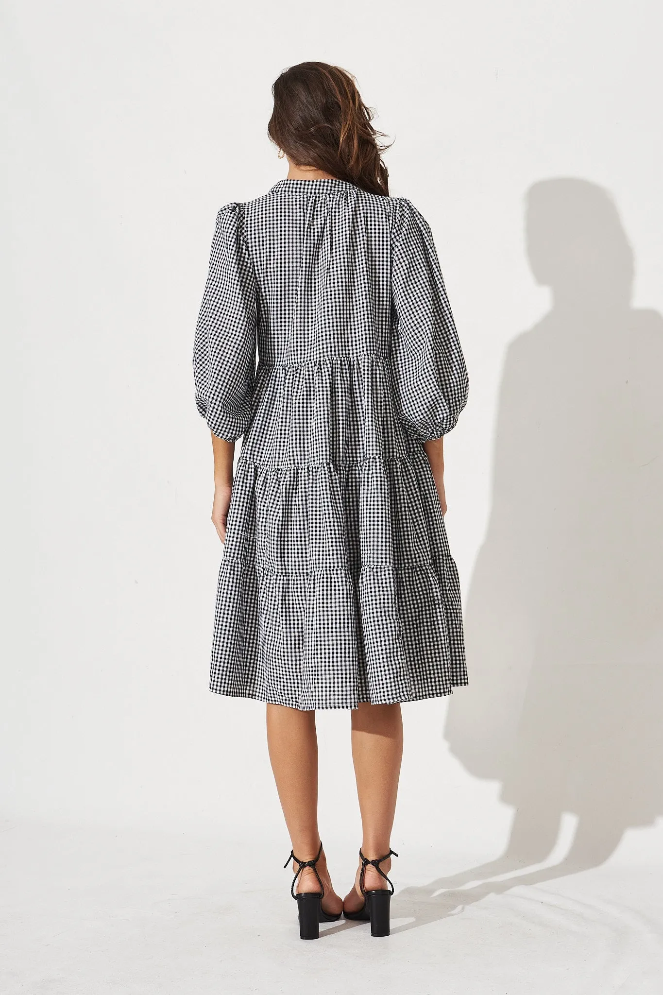 Black & White Gingham Tiered Dress by Kehlana