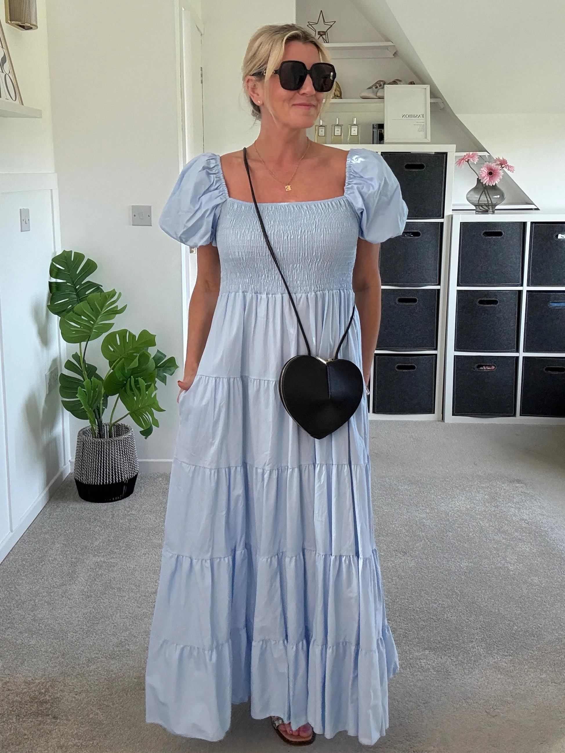 Black Puff Shoulder Maxi Dress