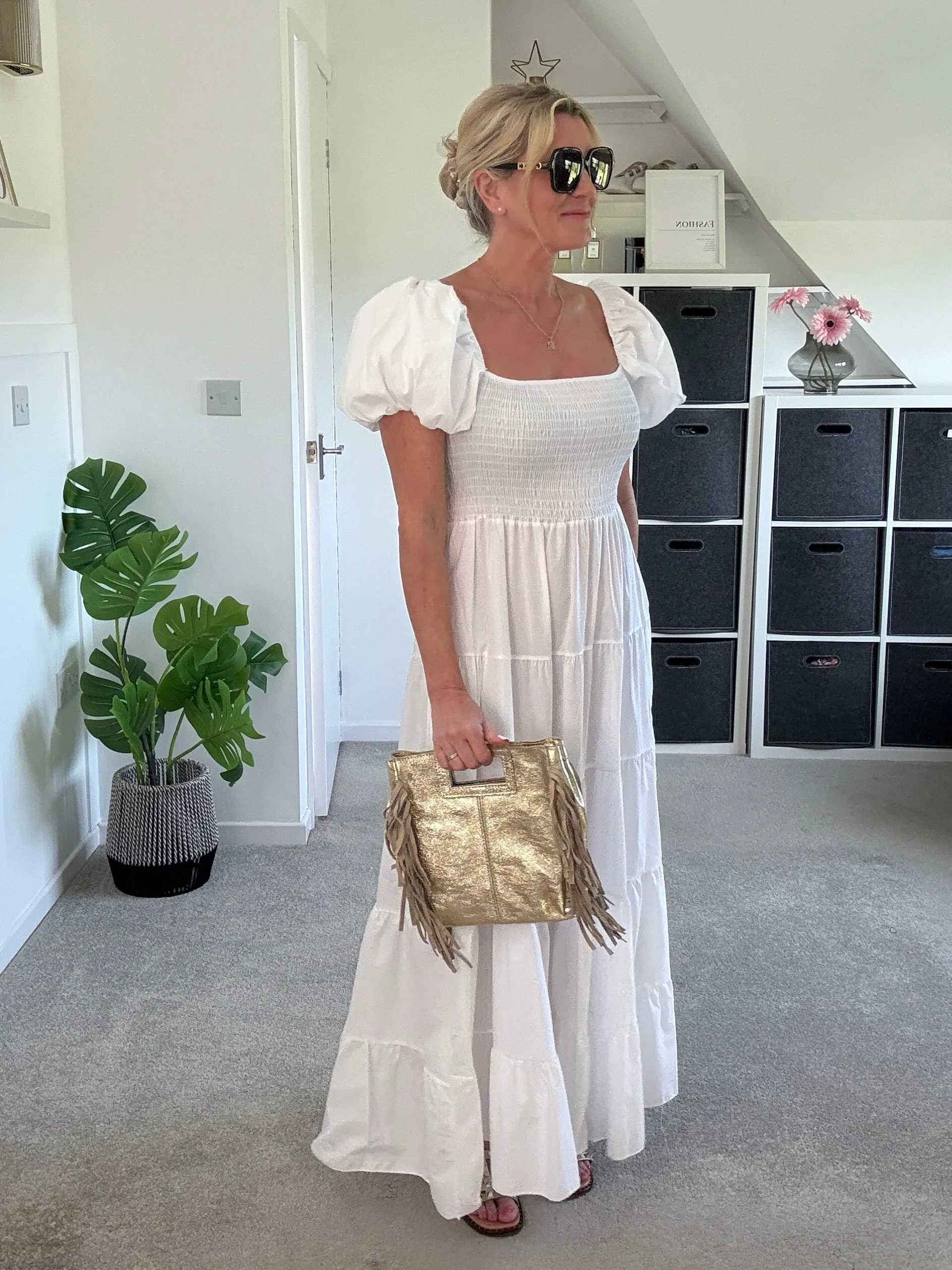 Black Puff Shoulder Maxi Dress