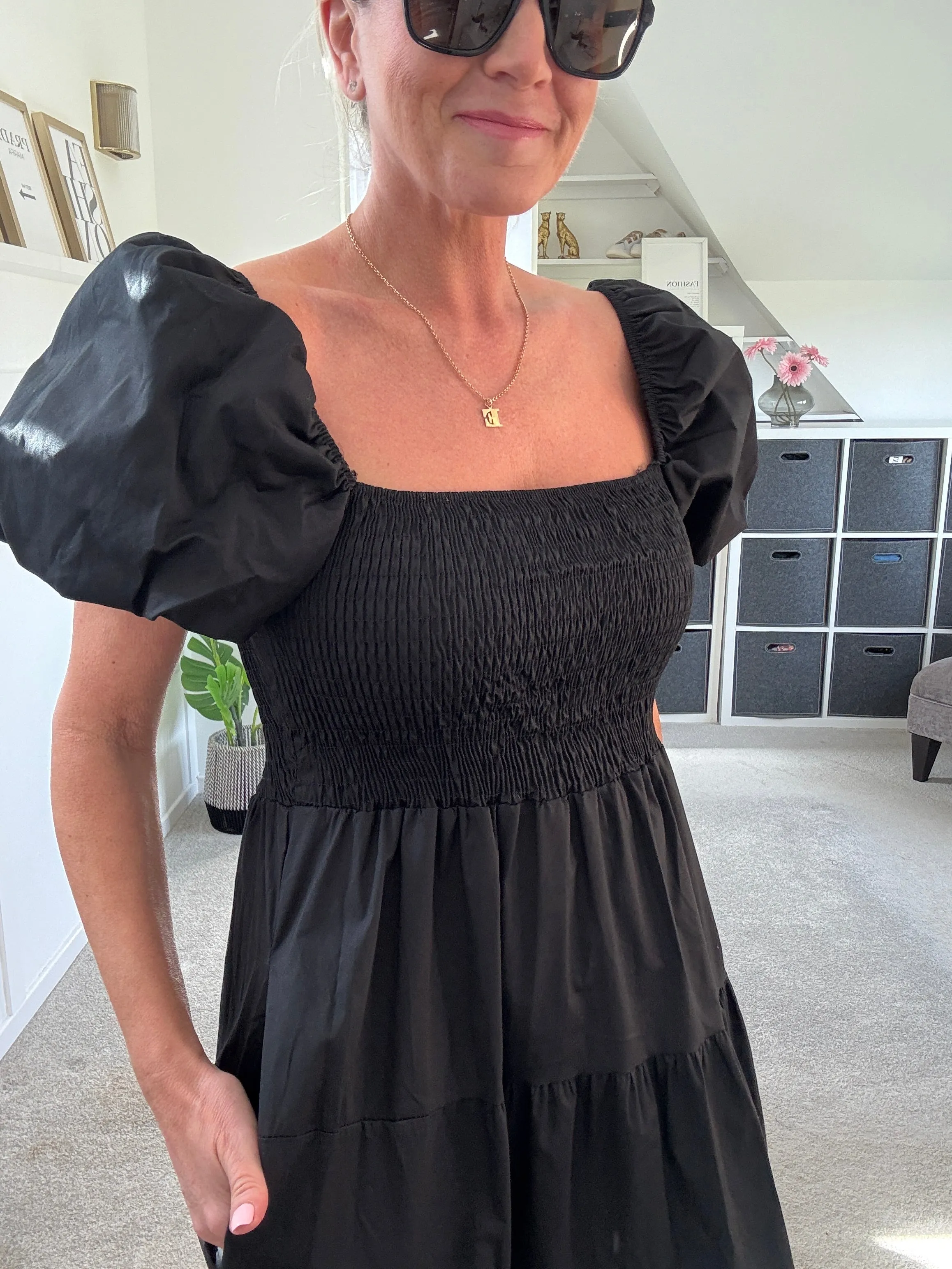 Black Puff Shoulder Maxi Dress