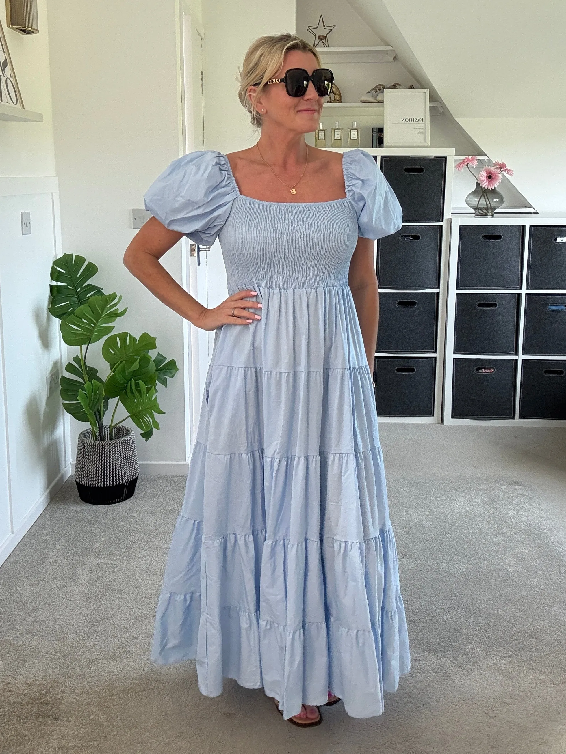 Black Puff Shoulder Maxi Dress