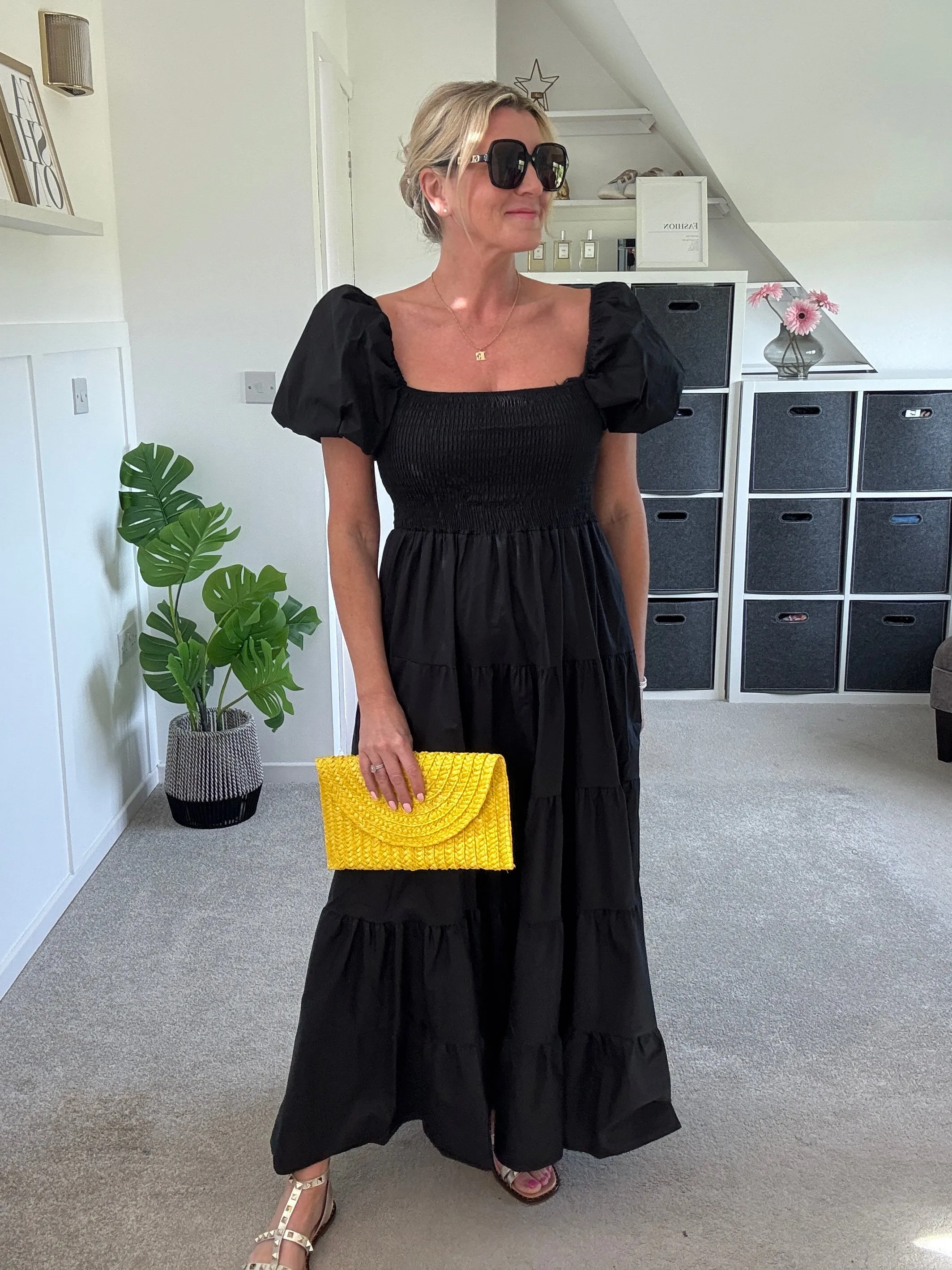 Black Puff Shoulder Maxi Dress