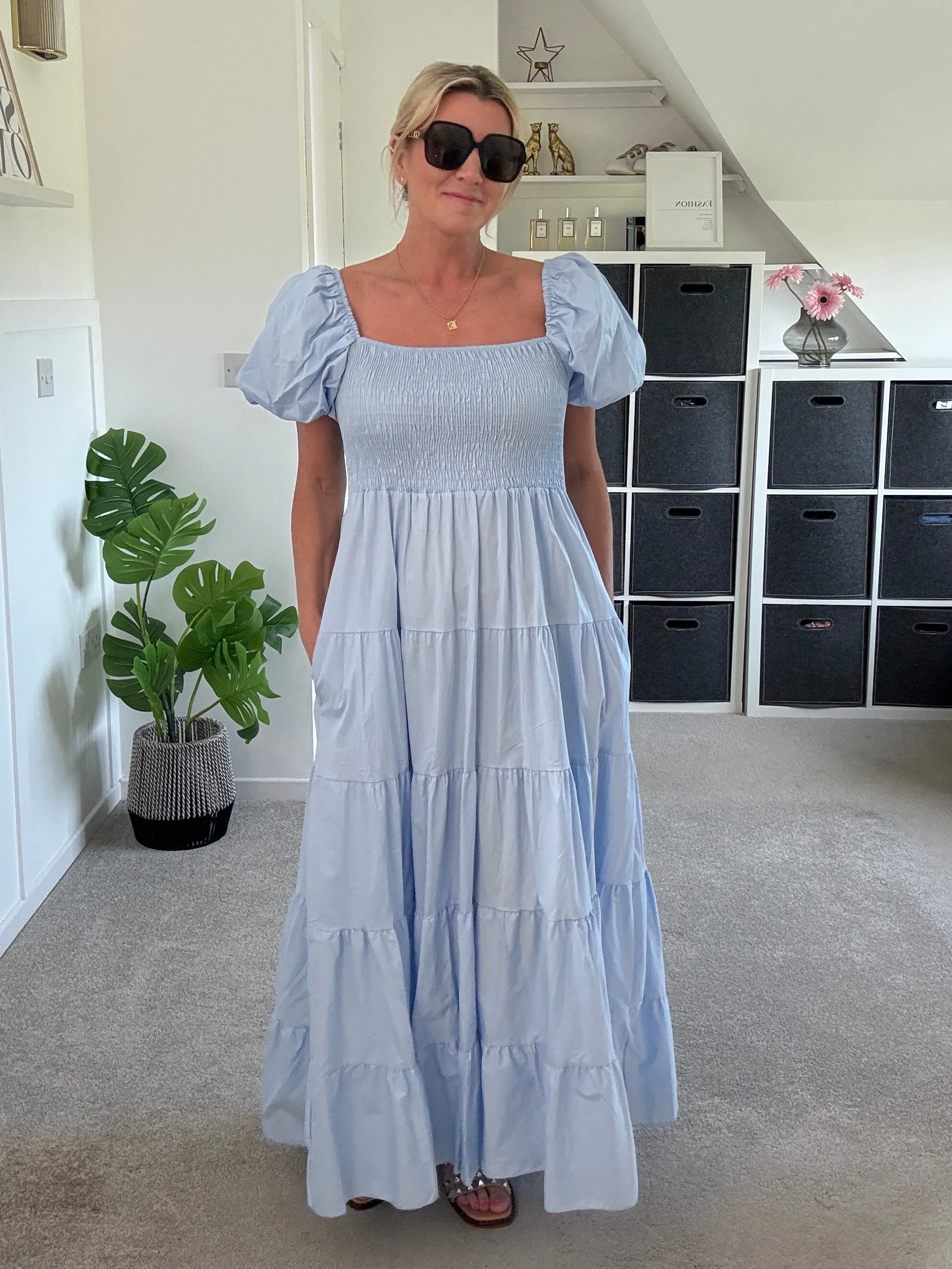 Black Puff Shoulder Maxi Dress