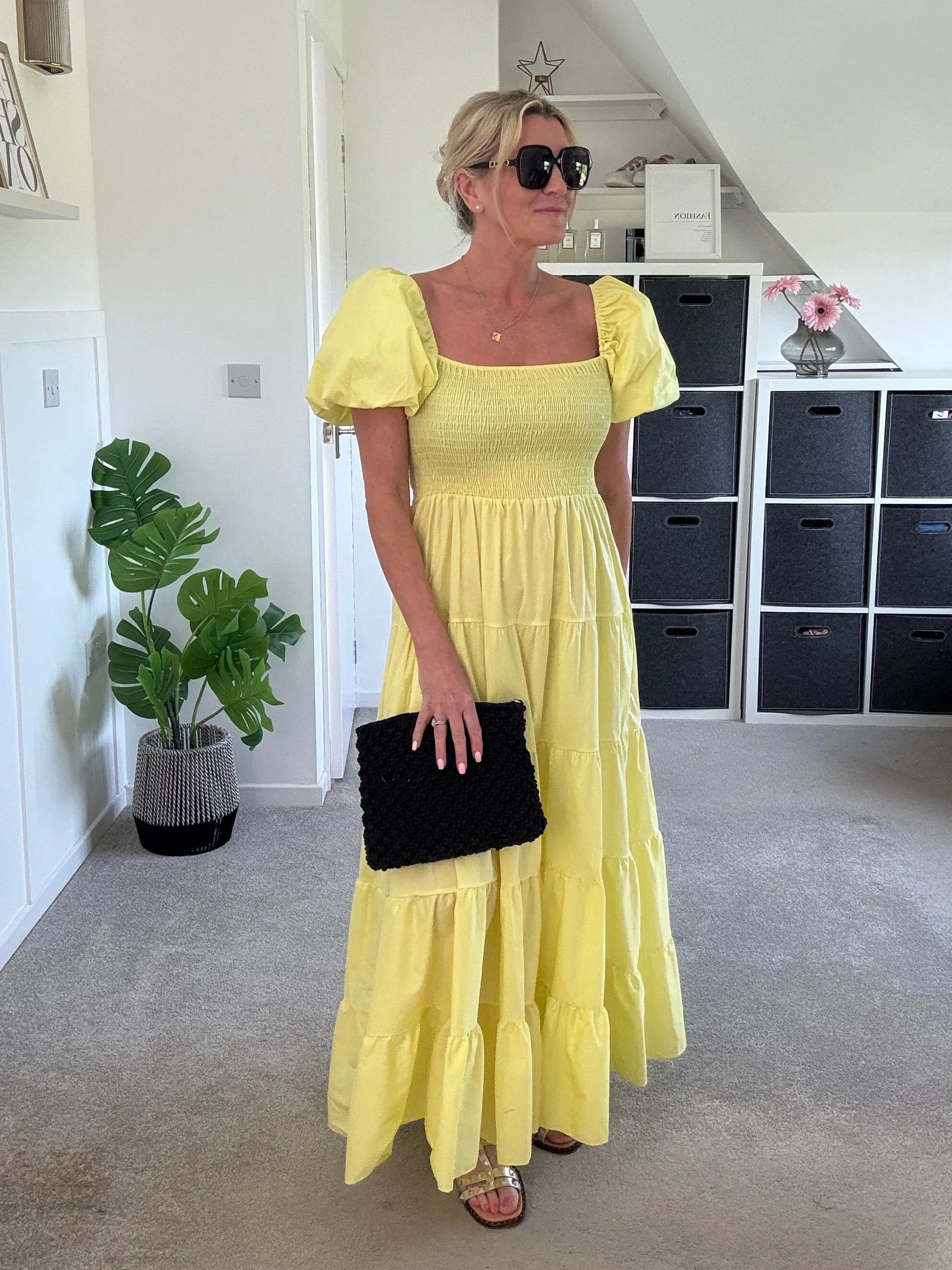 Black Puff Shoulder Maxi Dress