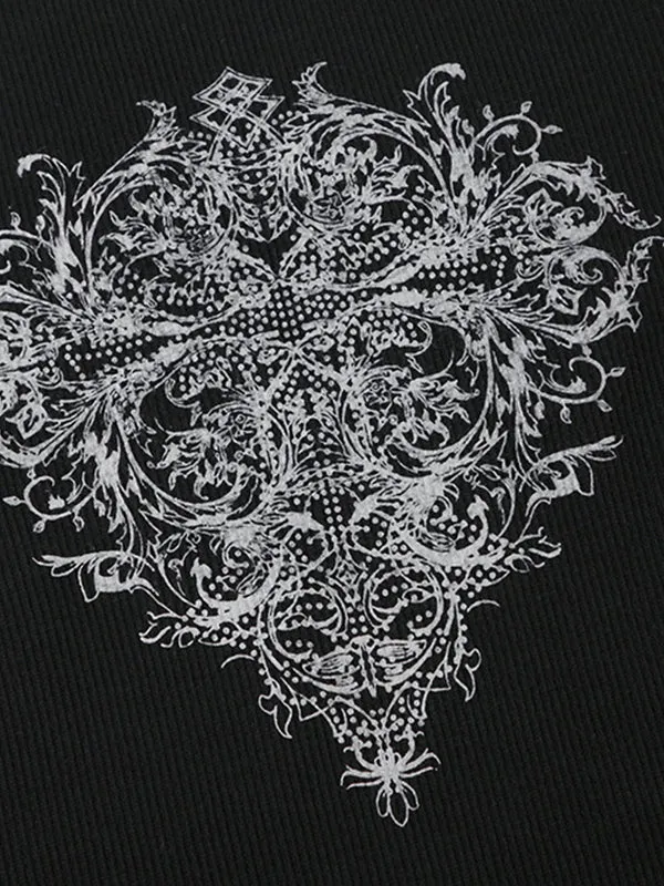 Black vintage print long-sleeved shirt