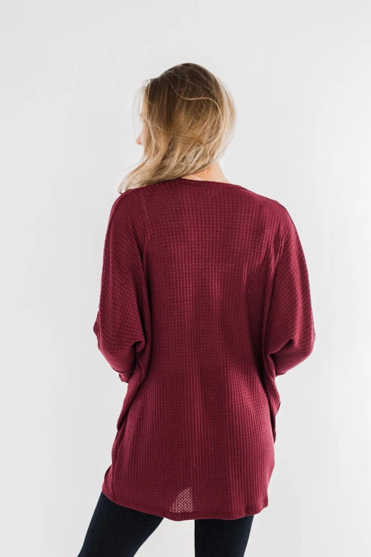Break Free Waffle Knit Cardigan- Burgundy