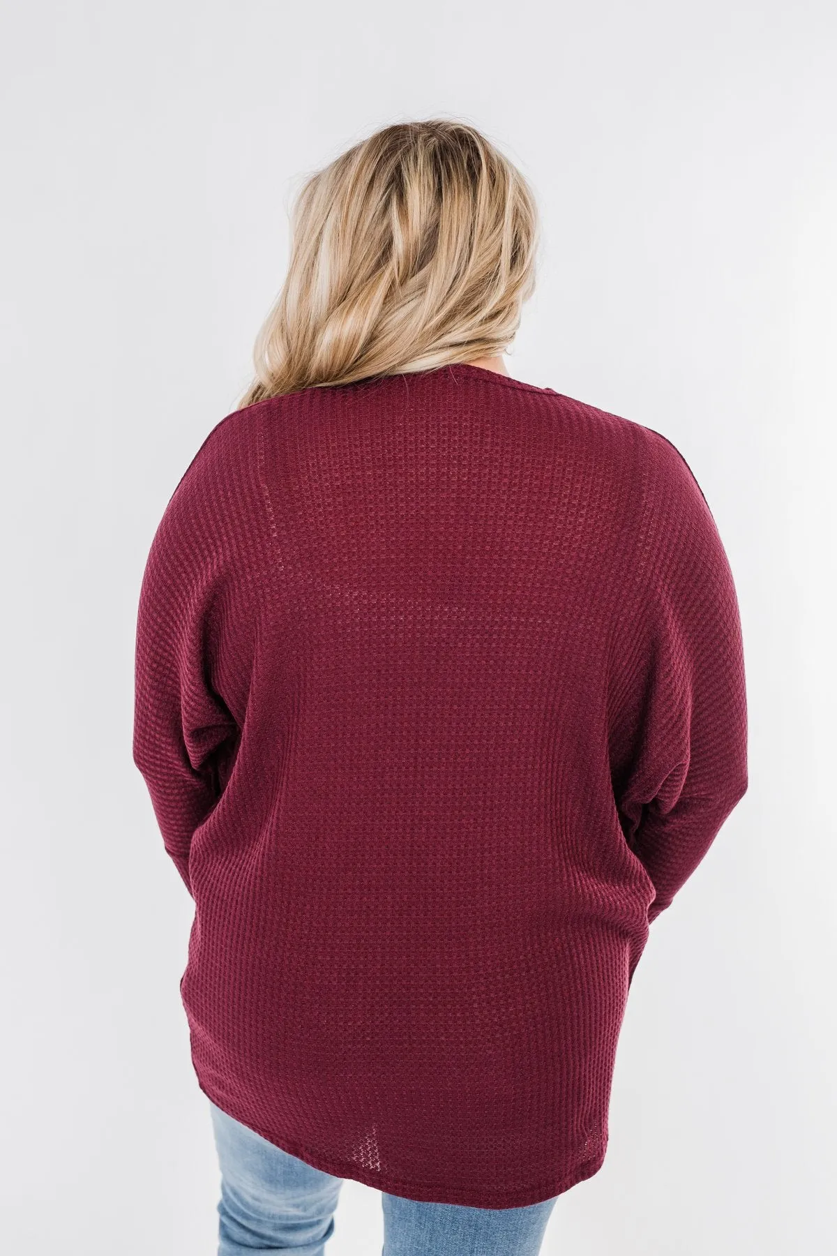 Break Free Waffle Knit Cardigan- Burgundy