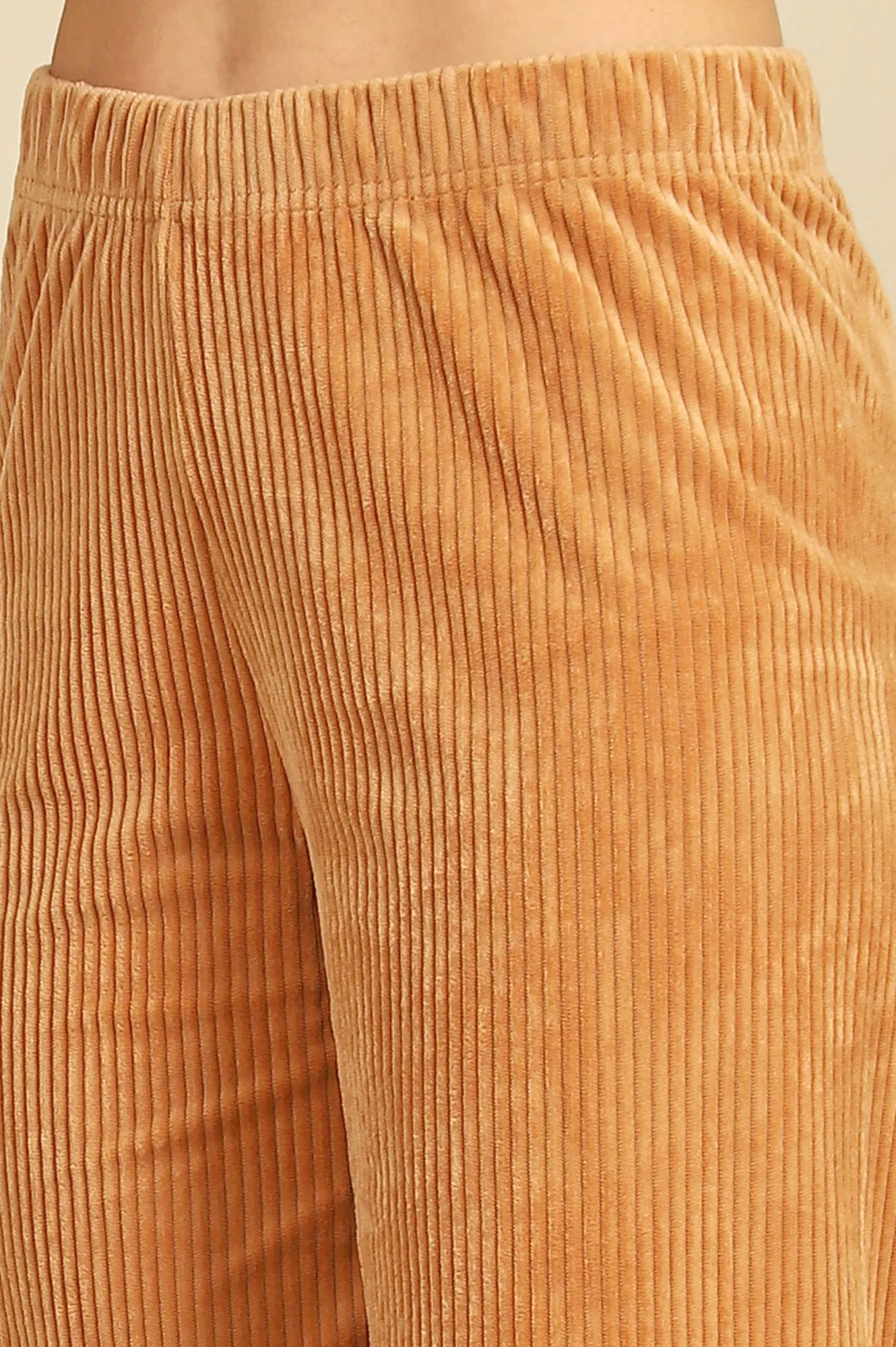 Brown Solid Cotton Blend Straight Pants