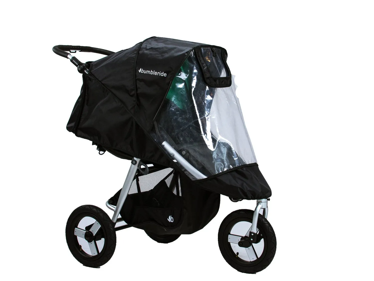Bumbleride Indie Bundle - Matte Black pushchair, carrycot and rain cover, car seat adapters