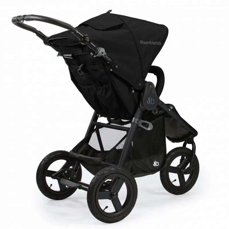 Bumbleride Indie Bundle - Matte Black pushchair, carrycot and rain cover, car seat adapters