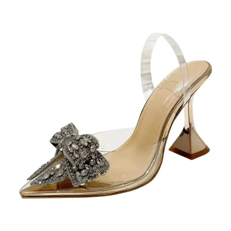 Champagne Masonry Women's Pumps Fashion New Bow Knot Pointed Toe Sandals Wine Glass Heel Women's Shoes